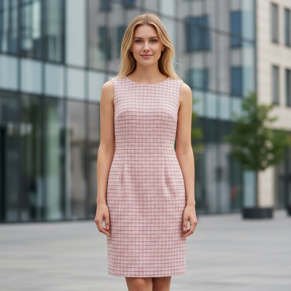 ANNE KLEIN Vintage 90s Pink Tweed Sleeveless Dress Made in Hong Kong Timeless 12 - Picture 15 of 15